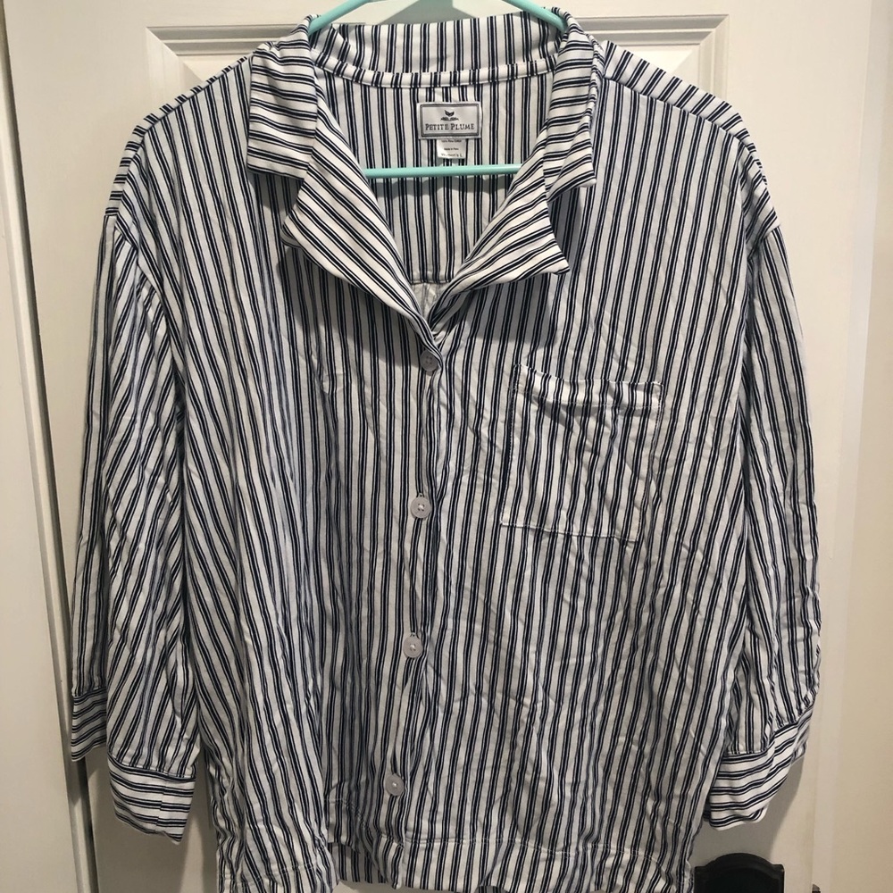 Blue and White Striped Women's Pajama Top